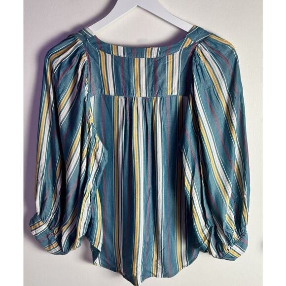 Anthropologie Maeve Top XS Byron Stripe Balloon Sleeve Blue Pullover Peasant - Picture 4 of 9